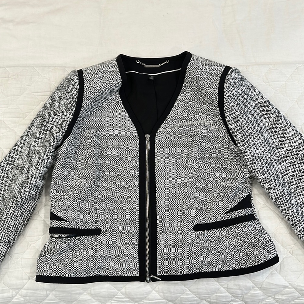White House Black Market Tweed Zip Front Blazer Suit Jacket Size 12